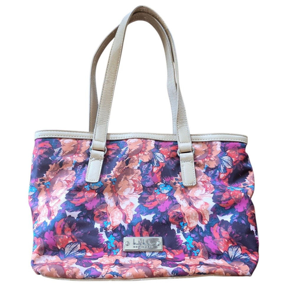 Nicole Miller New York Floral Print Tote Bag Purse Satchel Handbag